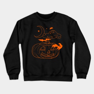 Pumpkin Moon Stars and Bats Orange Line Design Crewneck Sweatshirt